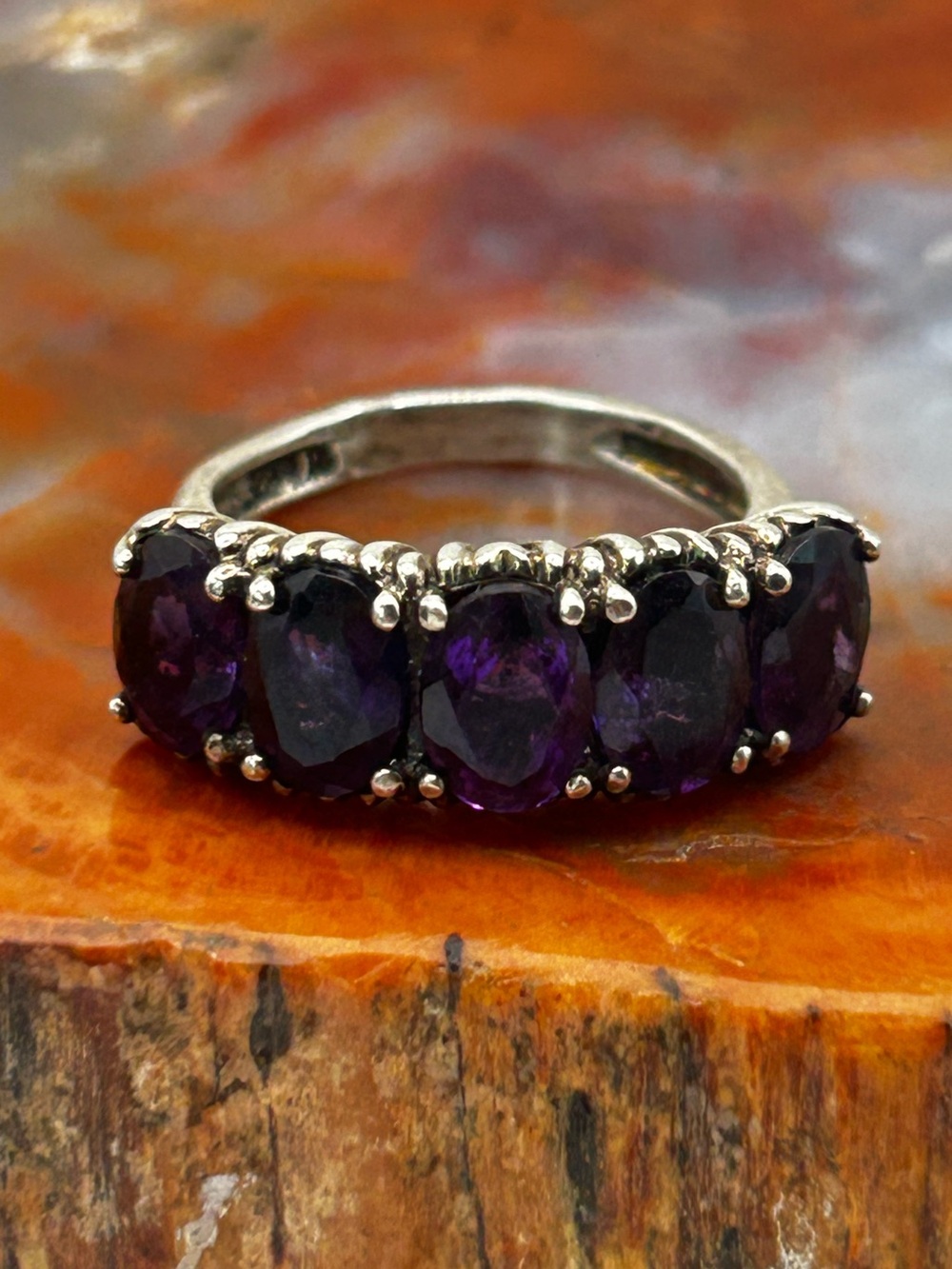 Vintage Deep Purple Amethyst Ring, Sterling Silver - Size 6